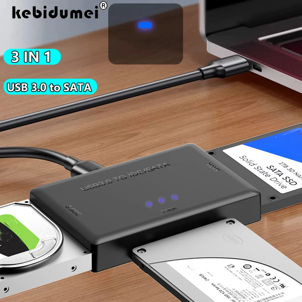 USB 3.0 to SATA IDE Hard Disk Adapter Converter Cable for 3.5 2.5 inch HDD/SSD CD DVD ROM CD-RW 3 in 1USB IDE SATA Adapter