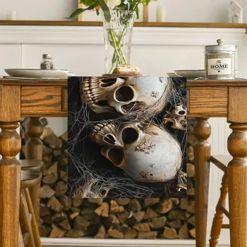 Halloween Skeleton and Candle Table Decor Table Flag Used for Dining Coffee and Side Table Creeping Home Decor