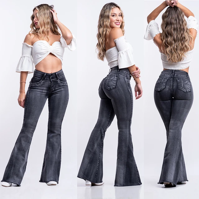 2022 New Women's Dark Grey Flared Jeans Fashion Slim Hips Lifting Denim  Boot Cut Pants Street Casual Hipster Trousers S-3xl - Jeans - AliExpress