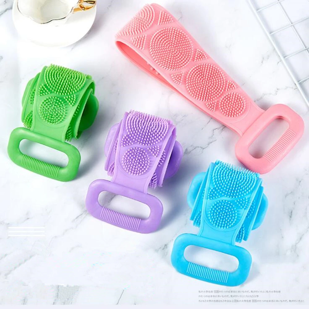 1pc Silicone Body Scrubber Bath Brush Shower Exfoliating Brush Belt Back Scrub Body Cleaner Cleaning Strap Bathroom Accessories 4