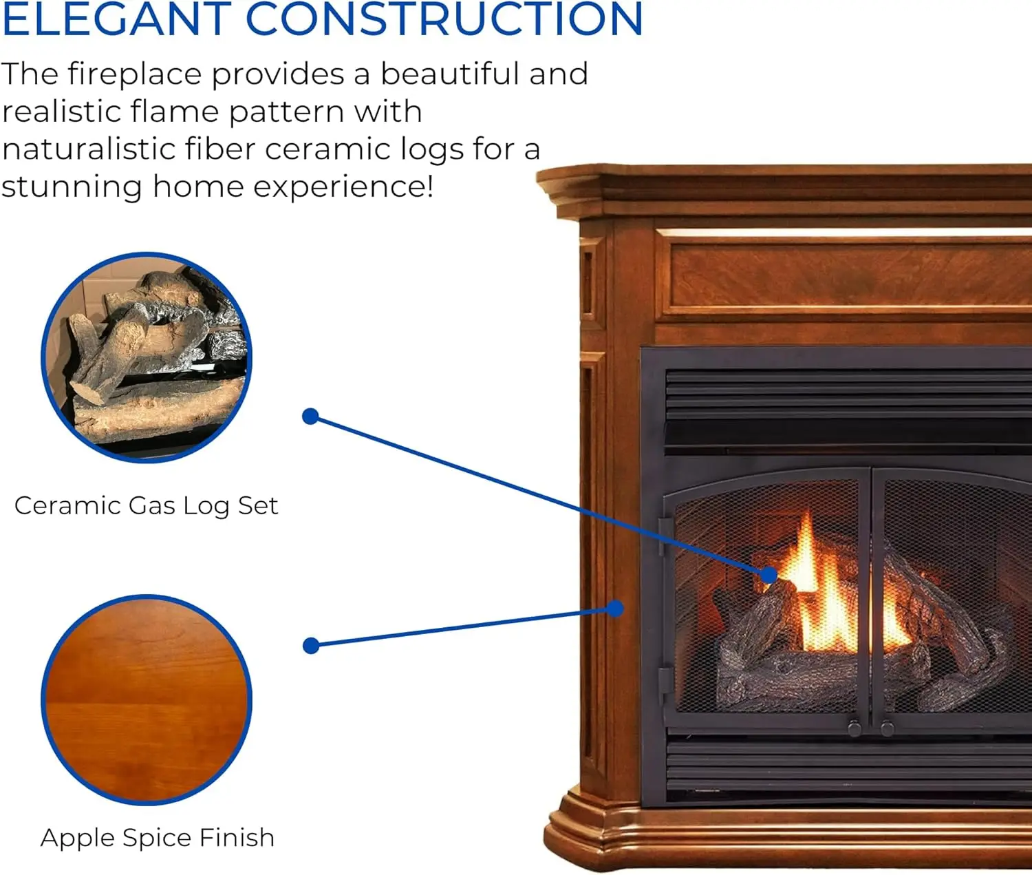 Dual Fuel Ventless Gas Fireplace with Mantel - 32000 BTU Remote Control Apple Spice Finish - Model# DFS-400R-4AS 2