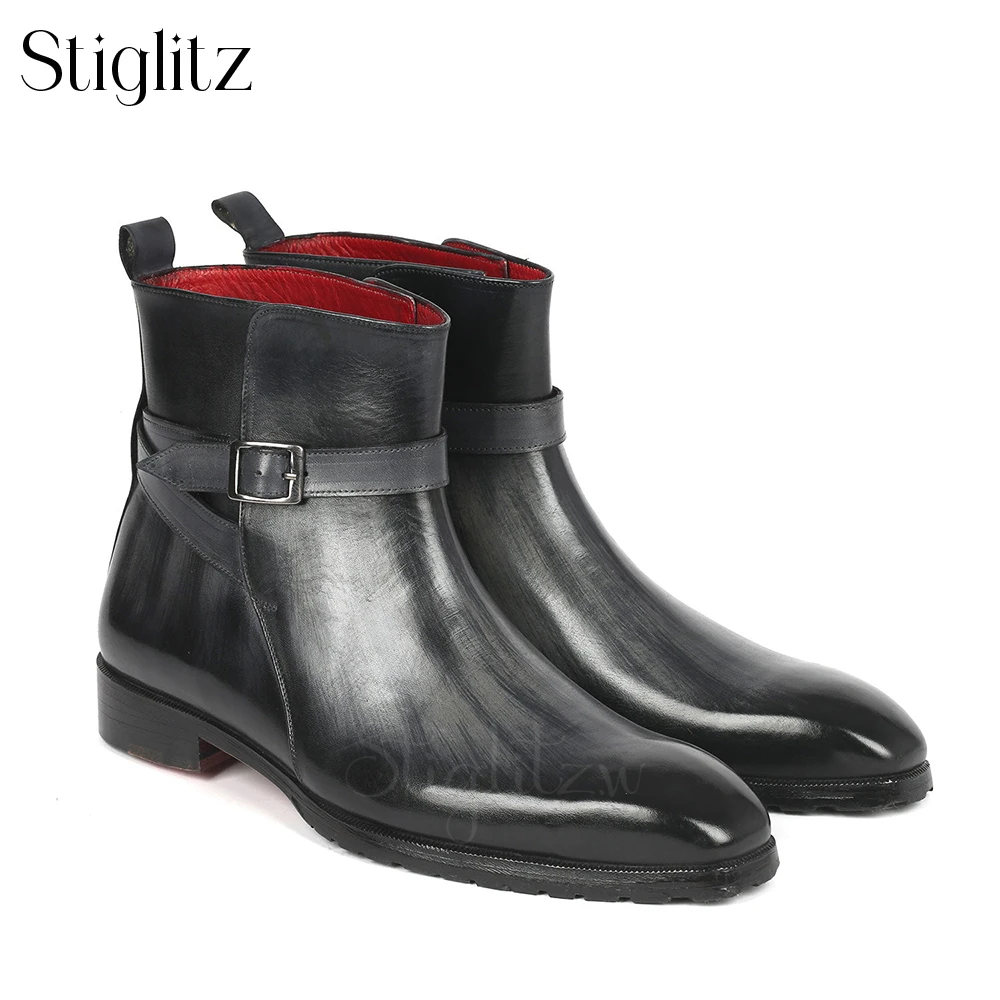 

Hand-Painted Buckle Booties for Men Elegant British Style Men Booties High Quality Handmade Shoes Designer Genuine Leather Boots