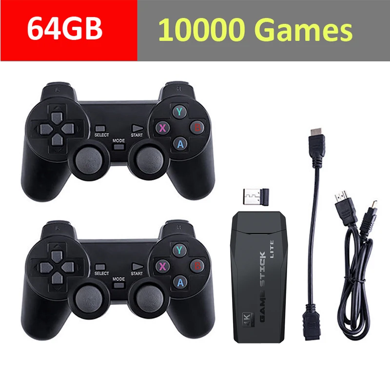 Console Per Videogiochi Retrò Tv 4K Integrata In 3000/10000 Giochi 2.4G Doppio Controller Wireless Per Ps1/Gba Hd Family Tv Game Stick