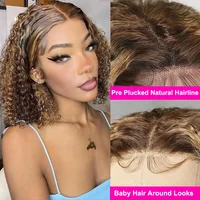 Deep Culry mettre en évidence 4/27 couleur 100% cheveux humains 16 pouces Bob perruques 13x4 HD dentelle frontale Bob perruque de cheveux humains 200% densité Remy Bob perruque 2