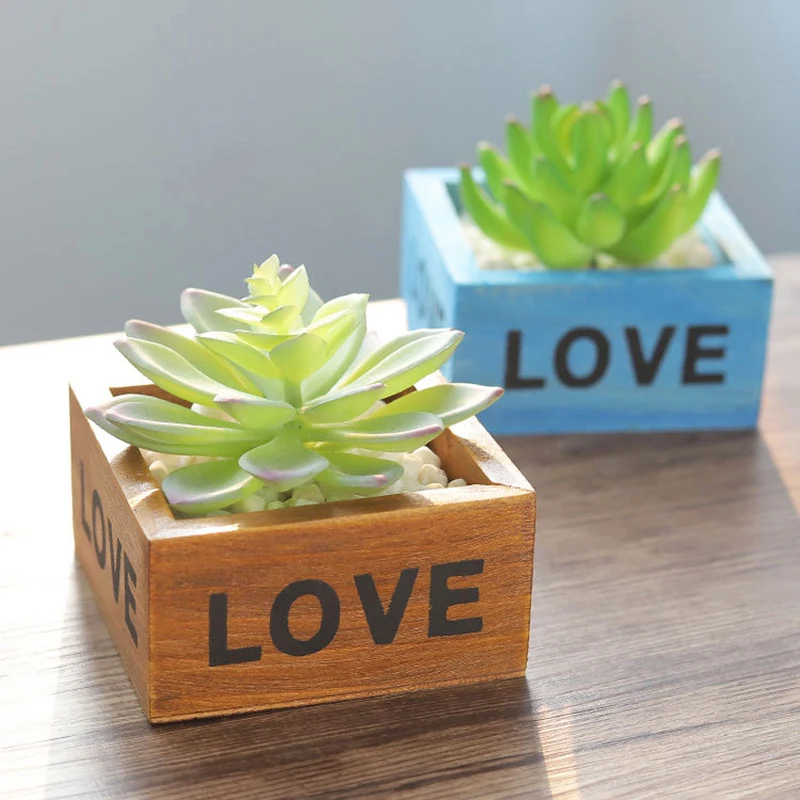 

Retro Square Love Letter Wooden Plant Pots Flowers Succulent Plant Growth Box Flower Pots Garden Planting Device Tools
