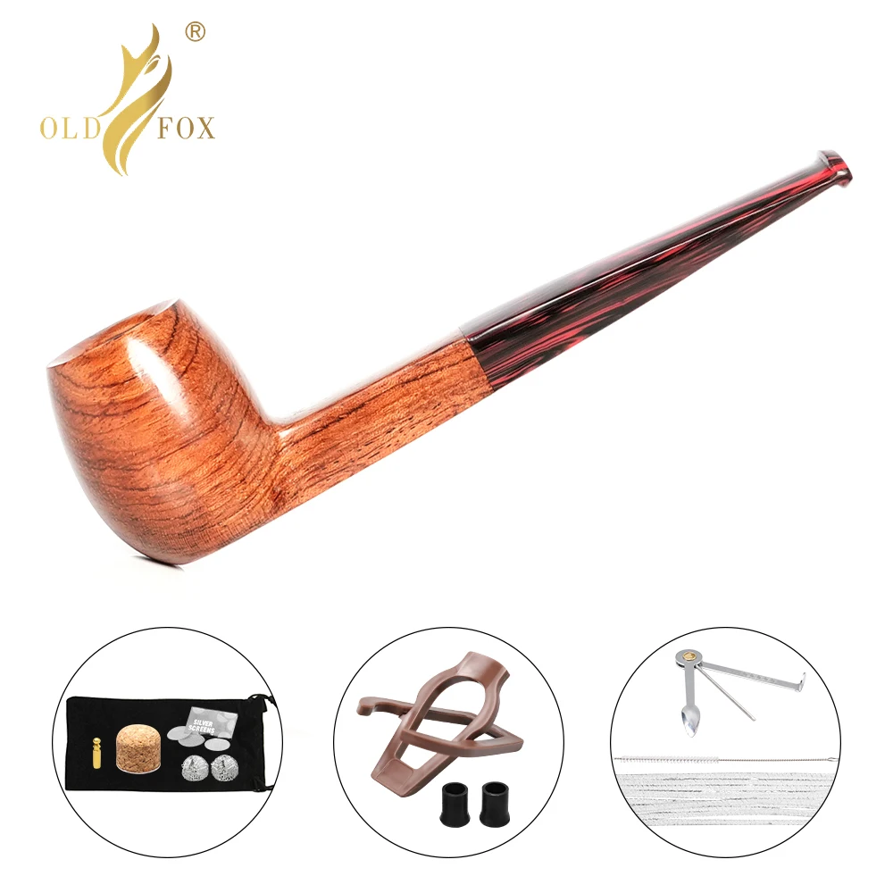 

Old Fox Rosewood Tobacco Pipe Freestyle Set Accessories 3MM Filter Solid Wood Dry Pipe Smoking Craft With 10 Tools Kits Gift