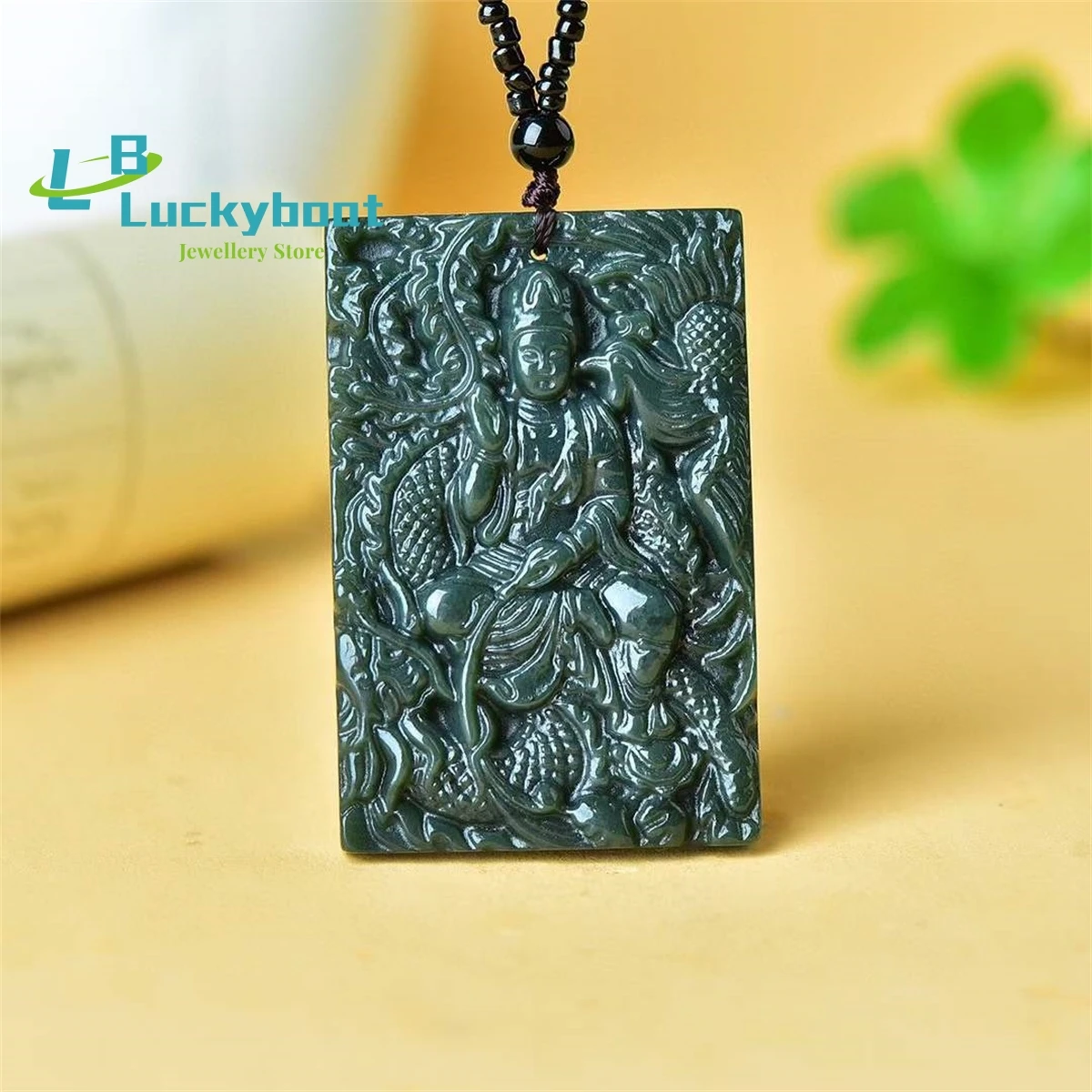 

Natural Hetian Qingyu Dragon Phoenix Guanyin Pendant Simple and Elegant Personalized Fashion Versatile for Men and Women