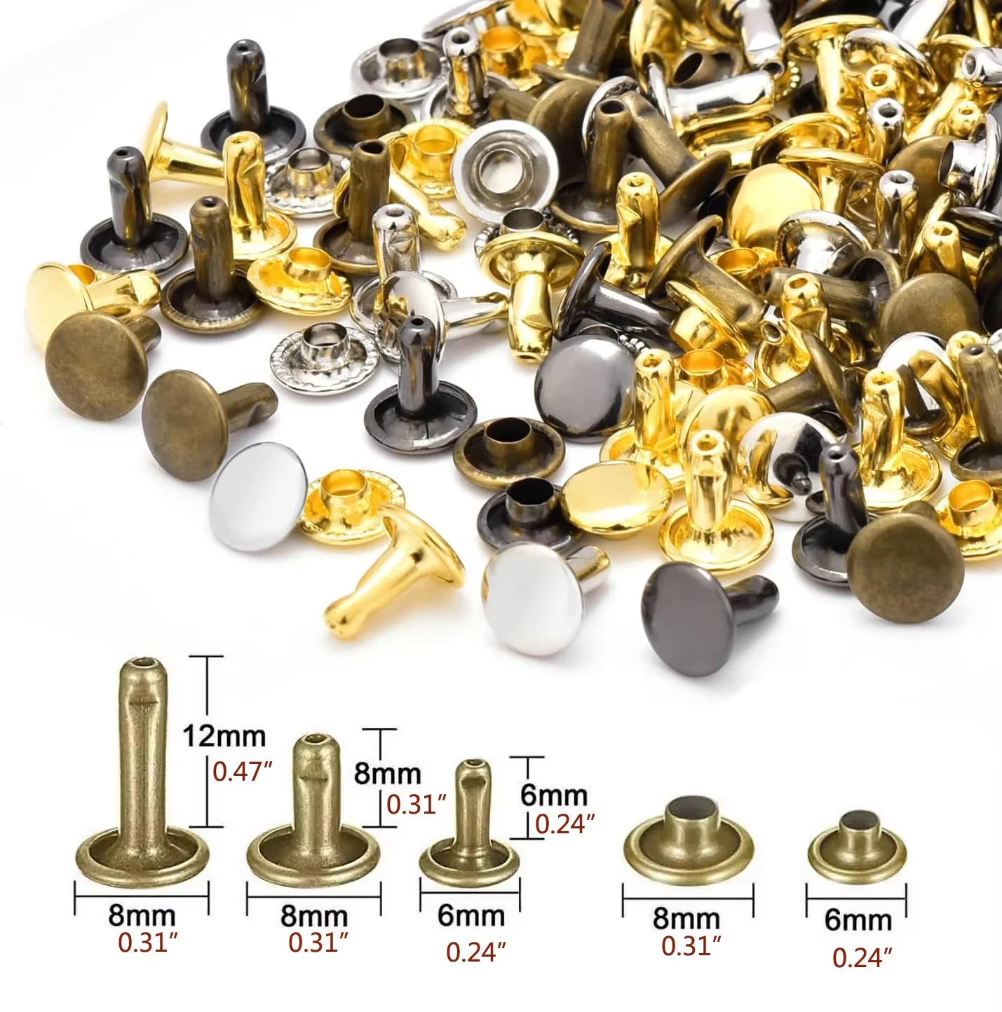 100sets 6-8mm Metal Double Cap Round Rivets Studs Collision Nail Spike Rock Leather Craft Shoe Bag Belt Garment Bracelet DIY 100sets 6-8mm Metal Double Cap Round Rivets Studs Collision Nail Spike Rock Leather Craft Shoe Bag Belt Garment Bracelet DIY