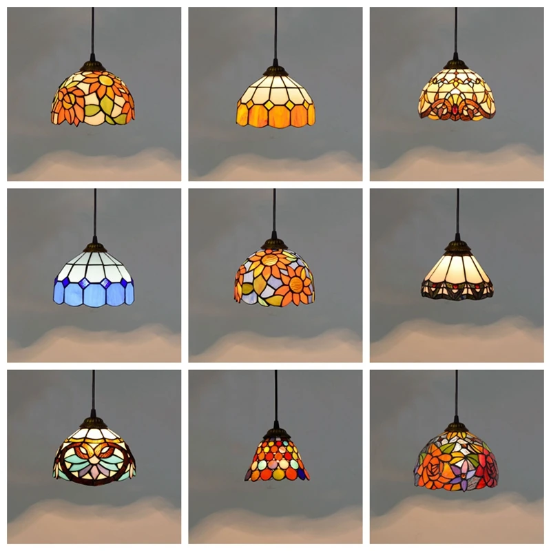 

Vintage Stained Glass Pendant Lights Tiffany Mediterranean Kitchen Led Hanging Lamp Dining Room Bar Stair Home Lighting Fixtures