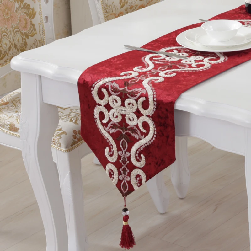 

New European Style Modern Home Dining Table Flag Decor Design Indoor Living Room Chinese Style Embroider Universal Table Runner