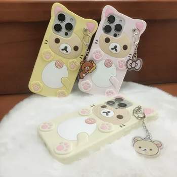 Cute Cartoon 3D Rilakkuma Phone Case For iPhone 17 16 15 14 13 12 11 Pro X XS Max XR 6 7 8 Plus 5 5S SE Key Chain Pendant Cover 1