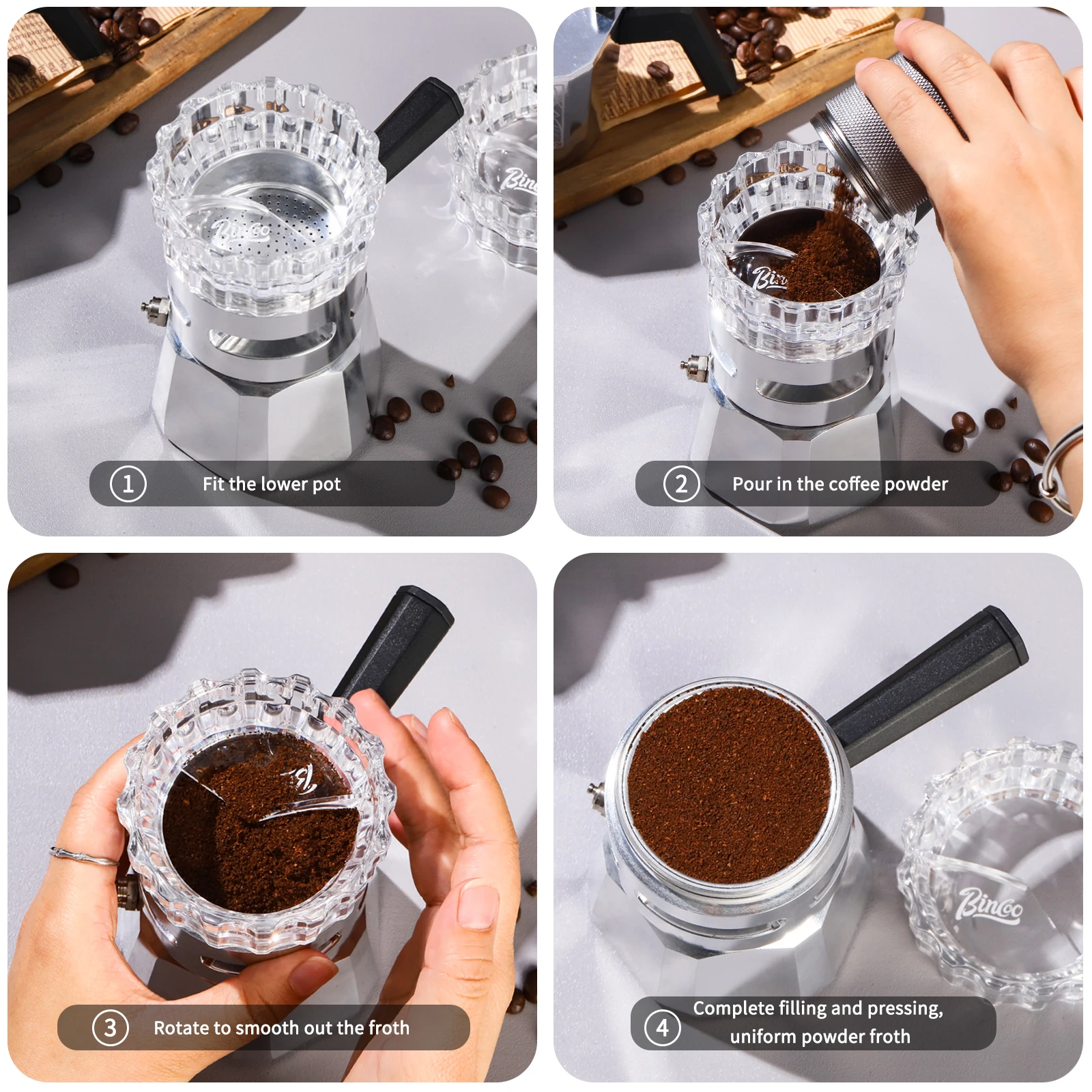 موزع قهوة Bincoo لوعاء موكا، سدادة تسوية القهوة عل...