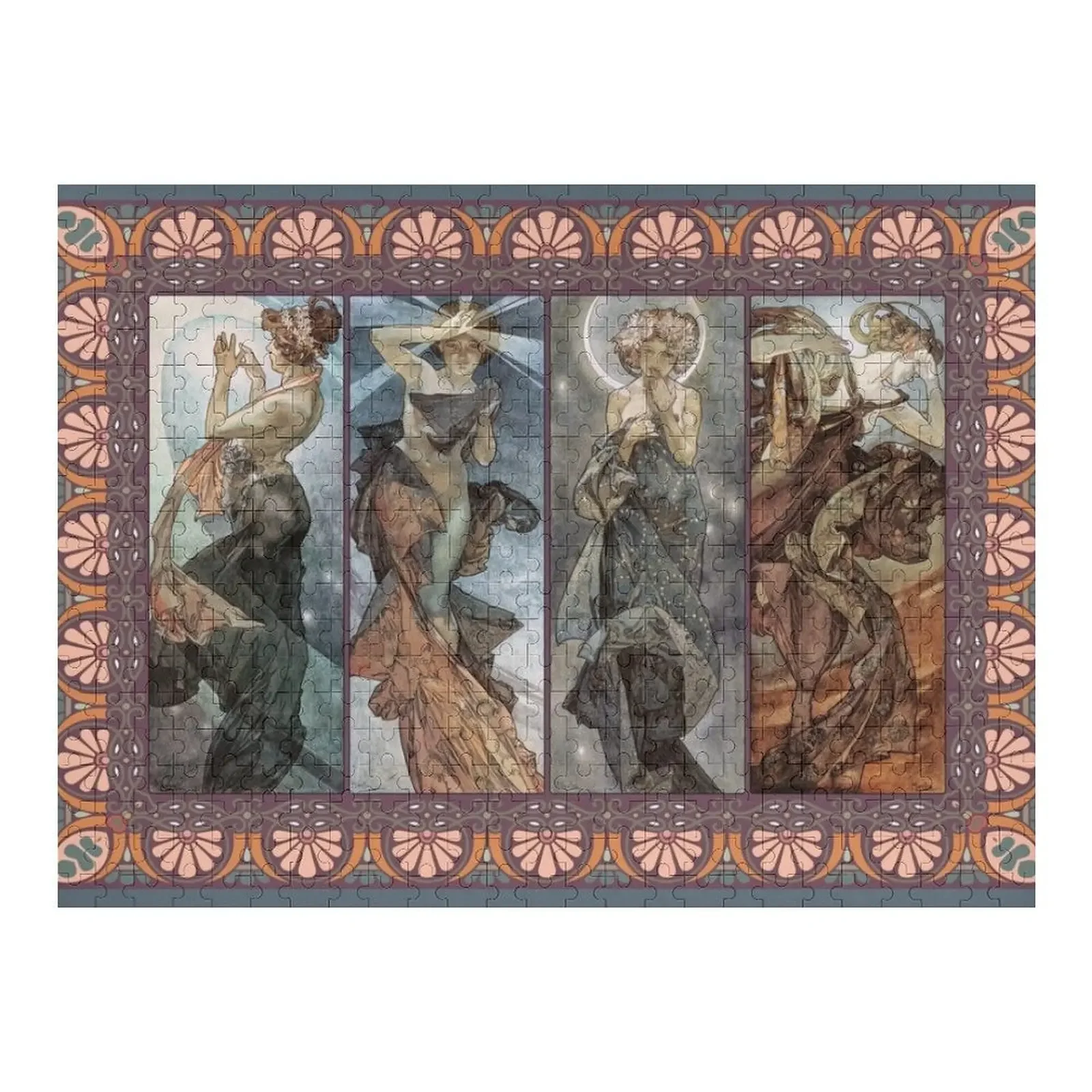 The Moon and the Stars with Border Alphonse Mucha Jigsaw Puzzle Wood Name Customized Picture Jigsaw Pieces Adults Puzzle