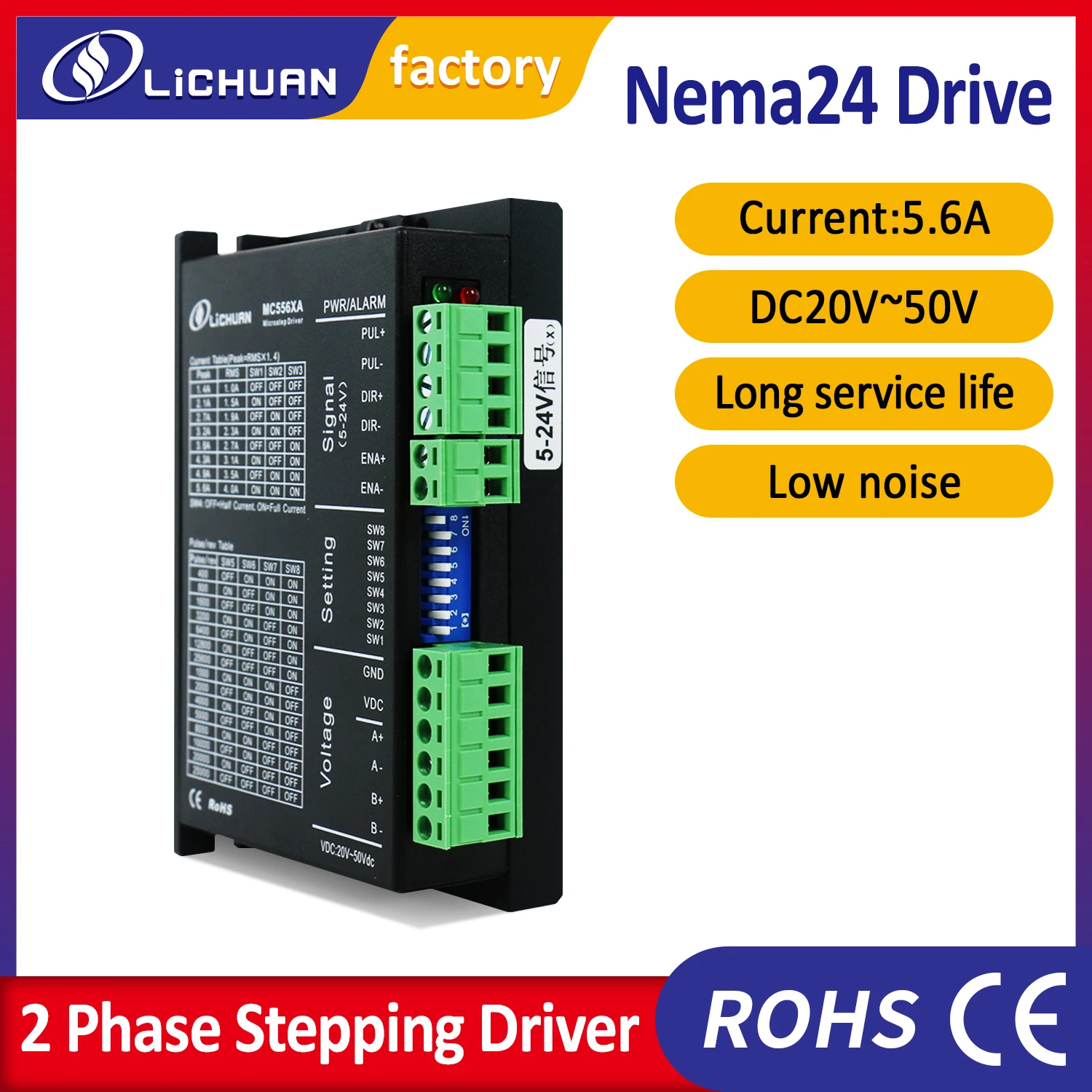 디지털 스테퍼 드라이버 컨트롤러 MC556XA 5.6A 20-50VDC 네마23 24 ..