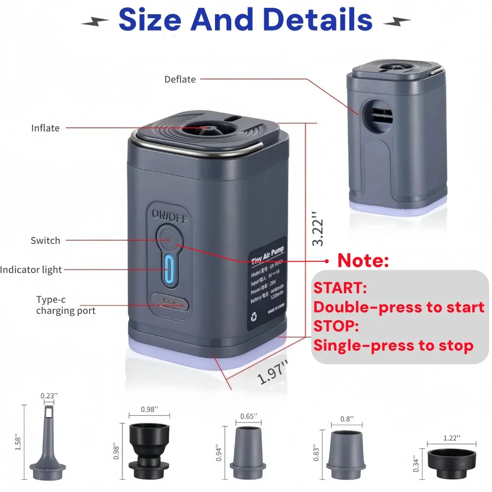 รูปสินค้า ปั๊มลมพกพา USB 3-in-1 สูบ/ปล่อยลมได้ทุกที่