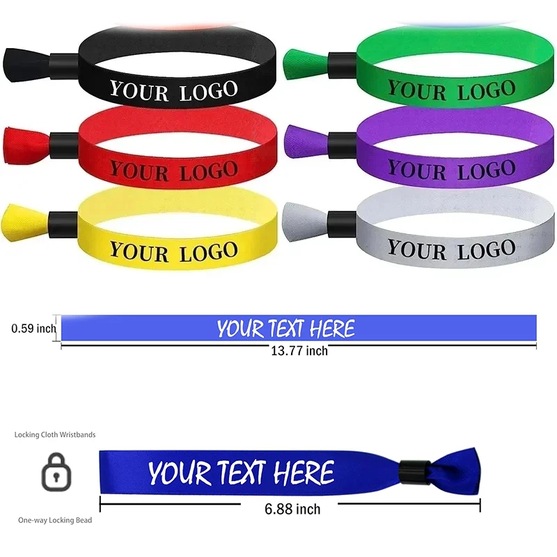 100 Custom Cloth Wristbands – Personalized Text & Logo Bands For Events, Concerts, Festivals & VIP Admission