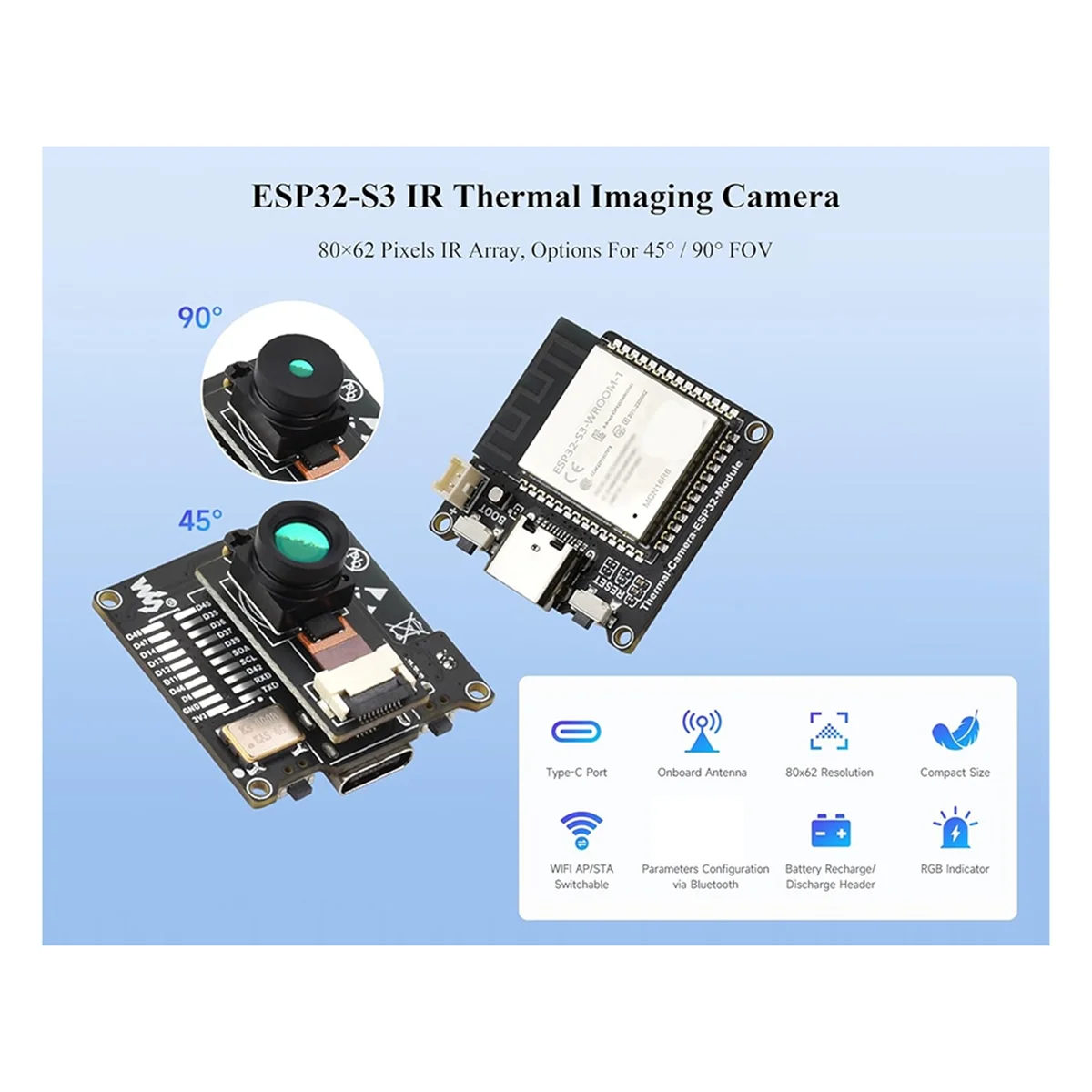 새로운 ESP32-S3 IR 열화상 카메라 모듈, ESP32-S3-WROOM-1,80x62픽셀 IR 어레이, 외부 장치 확장 A 탑재