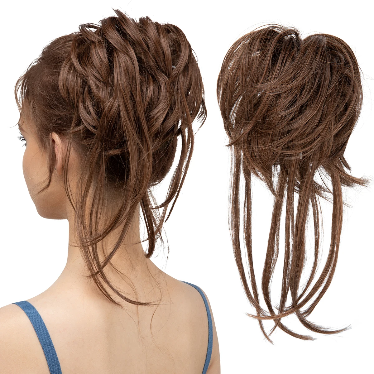 Synthetic Elastic Curly Messy Bun Hairpiece Scrunchie - Black, Blonde, Brown Natural Faux Hair Chignon Band Updo