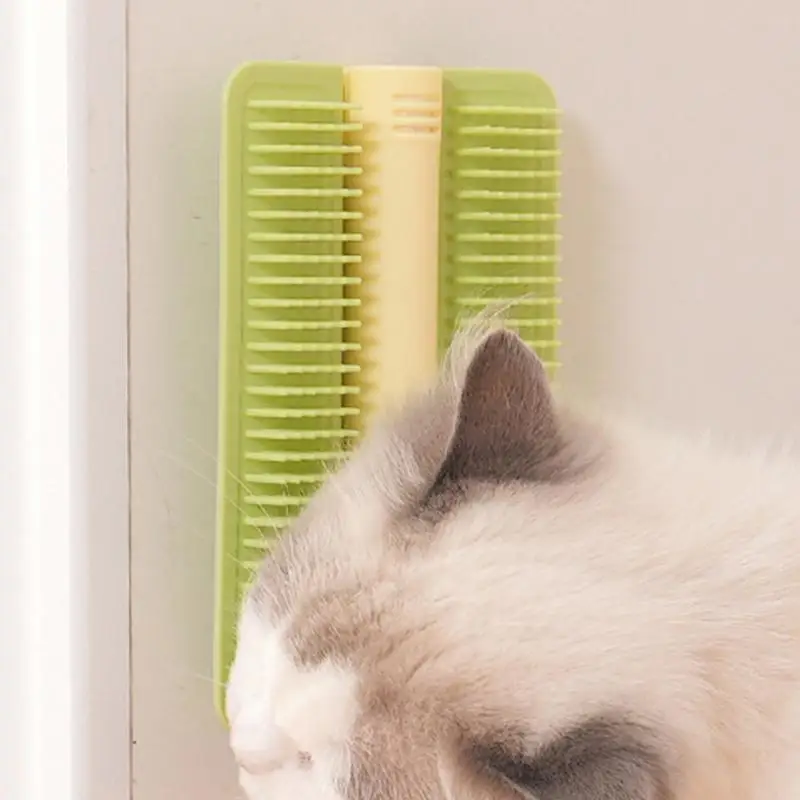 Cat Corner Groomer Grooming Cat Brush with Catnip Interactive Kitten Toy Massage Brush Wall Scratcher for Indoor Cats