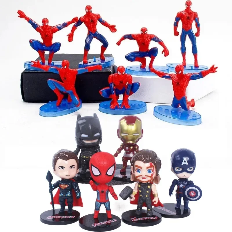 Marvel Series Avengers Hand-Held Iron Man Captain America Spider-Man Thor Doll Model Q Version Car Birthday Cake Decoration