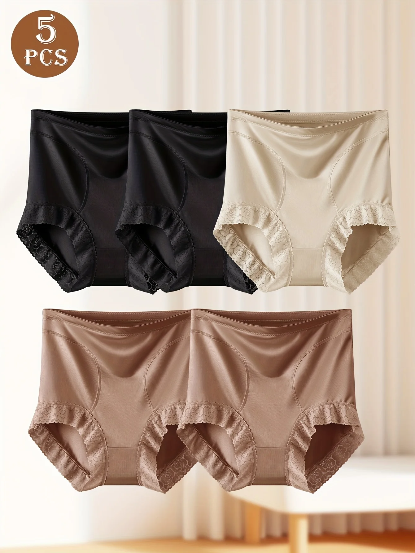 5 adet/takım kadın külot yüksek bel şekillendirme külot dantel süslemeli külot düzleştirir göbek nefes alabilen yumuşak rahat kumaş