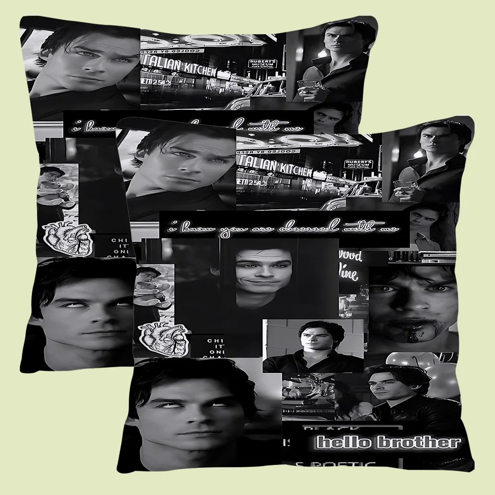 Damon Salvatore The Vampire Diaries Pillow Covers Cartoon Sofa Decorative Home Double-sided Printing Short Plush Cute Cushion 4