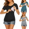 Womens Pregnant Maternity Clothes Nursing Tops Breastfeeding T-shirt Pregnancy Maternity Tops Tees Soild Colour Summer Shirt 1