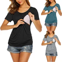 Womens Pregnant Maternity Clothes Nursing Tops Breastfeeding T-shirt Pregnancy Maternity Tops Tees Soild Colour Summer Shirt 1