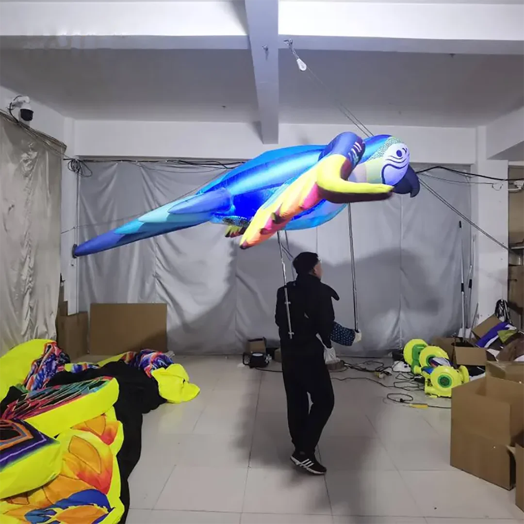 Giant Inflatable Parrot with White LED Light Air Blow Bird Puppet Carnival Parade Outdoor Event Performance Props for Advertise