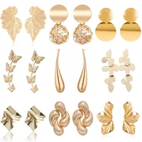 Minimalism Personality Metal Drop Earrings for Women Leaf Round Water Droplet Butterfly Twist Metal Earrings Geometry Jewelry