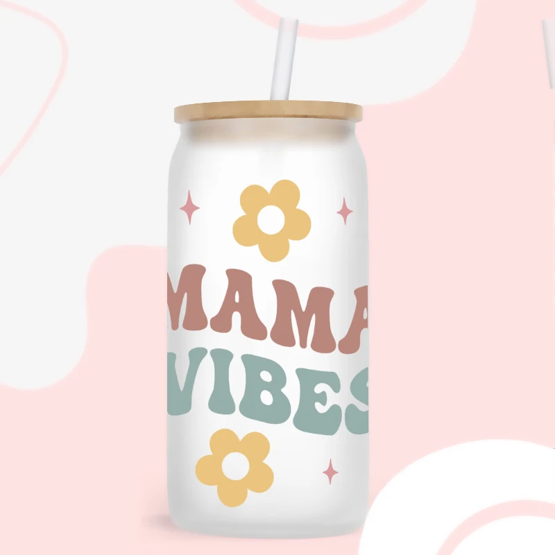 UV DTF Transfer Sticker Mama Vibes For 16oz Libbey Glasses Wraps Bottles Cup Can DIY Waterproof Decals D2338