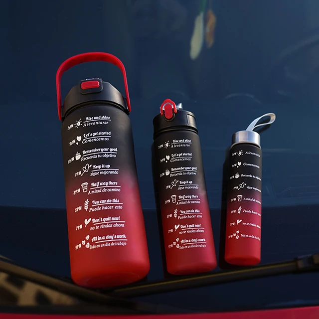 Set of 3 Large Capacity Gradient Sports Water Bottles 300ml 800ml 2000ml with Straw Modern Design in Multiple Colors Drinkware 4