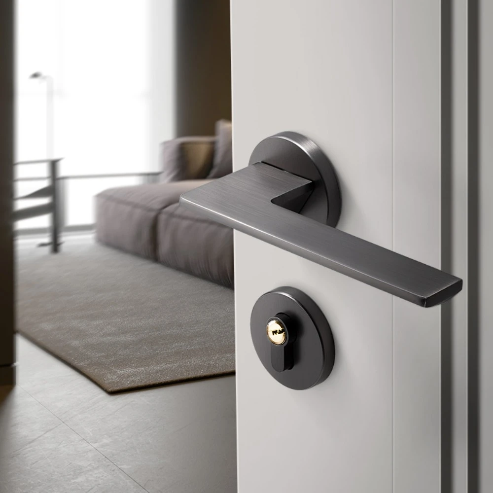 Modern Grey and Black Door Handle Lever Lock Kitchen, Bedroom, Bathroom, Office, Hotel-ping door handle lock
