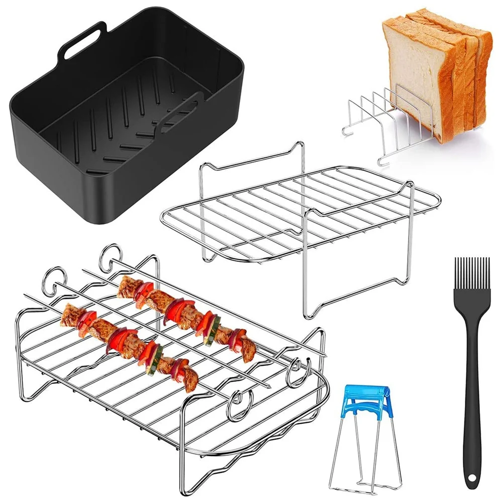 Accessories For Ninja Dual ,Steamer Rack With Barbecue Skewers Toast Bread Rack For 3.7Qt-4.2Qt