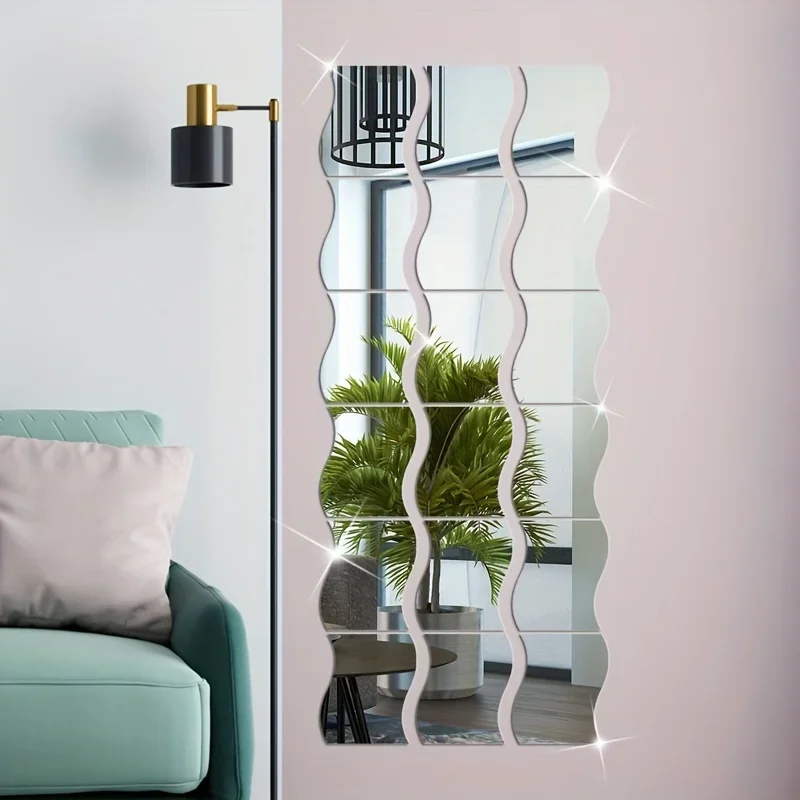 3D wave shaped self-adhesive mirror wall sticker 6pcs 7.8in for home decoration