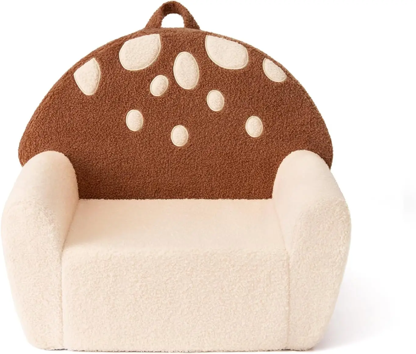 Foam Kids Chair with Soft Teddy Plush, Toddler Reading Armchair with Cute Mushroom Designs- Brown 2