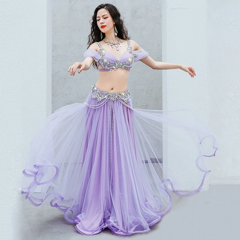 

Oriental Dancing Competition Clothing Belly Dance Suit Diamond-Studded Sling Bra Split Big Swing Skirt Performance Clothes Set