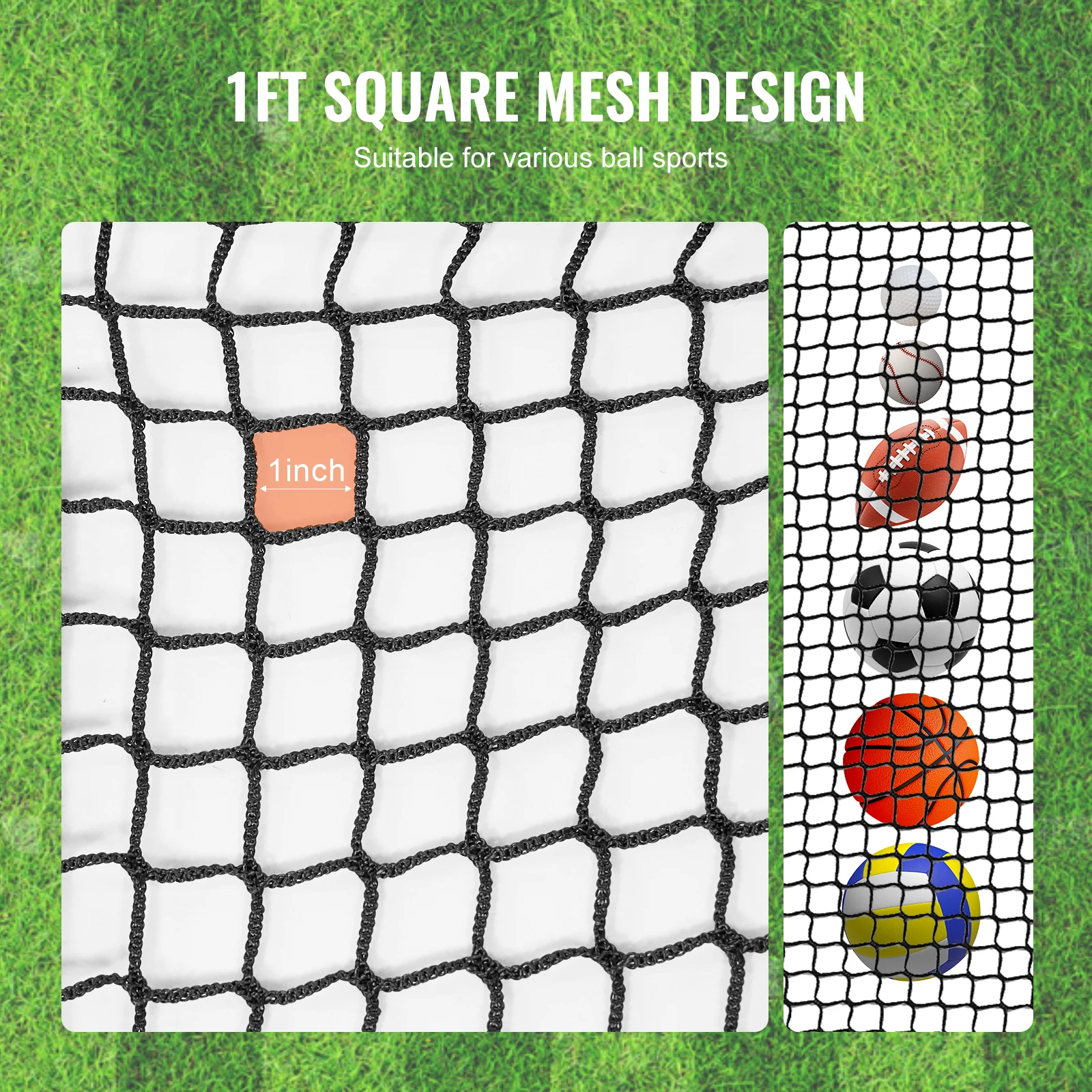 VEVOR 10x15ft Golf Net Golf Practice Net, Indoor Hitting Net for Golf Baseball Hockey Soccer, Heavy Duty Nylon DIY Ball Net 4