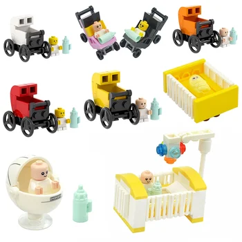 MOC City passeggino Building Blocks figure mobili per la casa carrozzina letto bottiglia cavallo seggiolone mattoni assemblare giocattoli per bambini