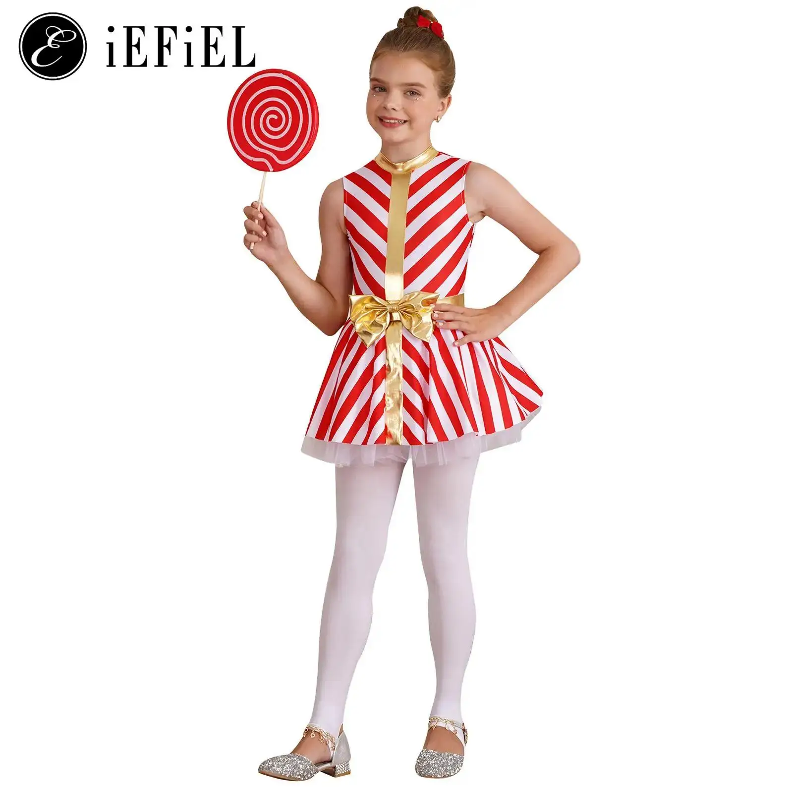 

Kids Girls Candy Cane Costume Christmas Santa Claus Ballet Dance Figure Skating Tutu Dress for Xmas Holiday Party Festivals