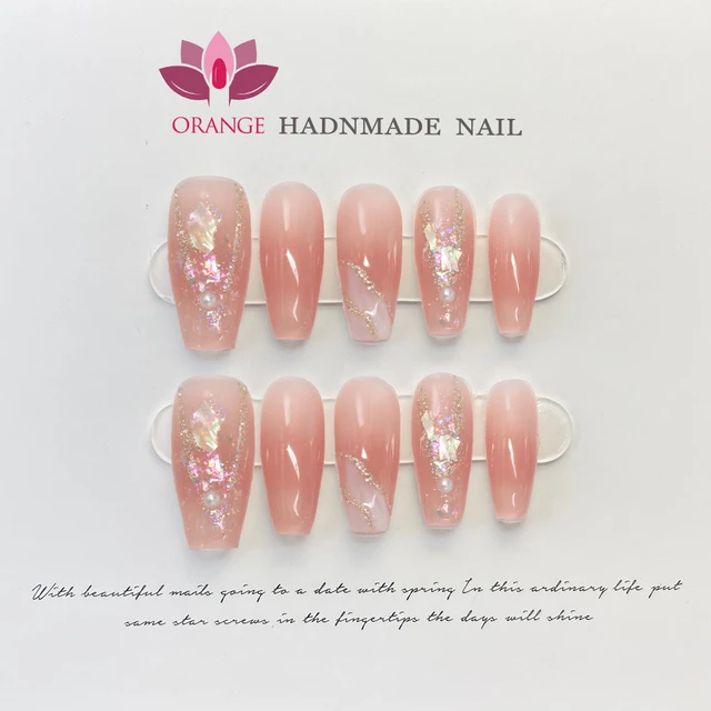 24pcs Pink Flower Bow Finished Fake Nails Reusable Removable Press On Nail  With Designs Full Cover Artificial False Nails Set