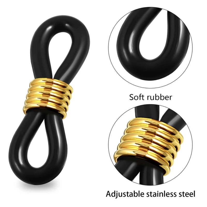 40 Terminali Per Catena Occhiali In Silicone, Regolabili E Antiscivolo, Con Anelli In Metallo – Adatti Per Occhiali Da Sole E Da Vista, Neri/bianchi/oro - 2