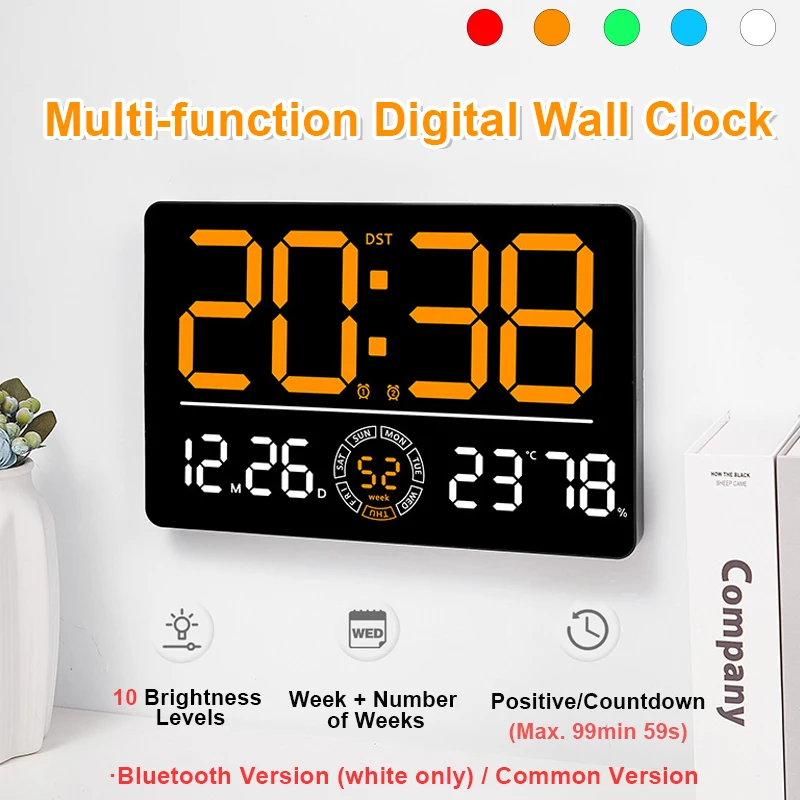 Large Digital Wall Clock Temp Date Week Humidity Display Alarm Clock Positive/Countdown 10 Brightness Adjustment Home LED Clocks digital wall clock smart led wall clock