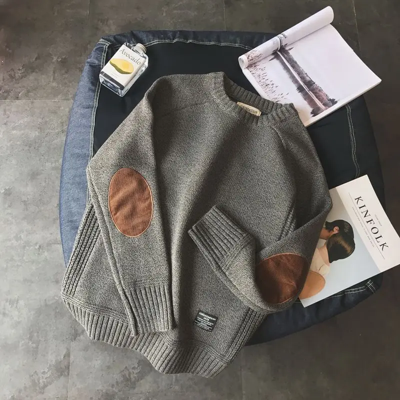 

2023 New Thick Men's Sweater Korean Version of The Trend Handsome Personality Patch Cloth All Knitted Bottom Men's Sweater