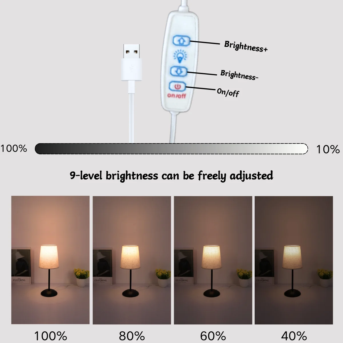 심플한 패브릭 USB 데스크 램프, 침실 침대 옆 램프, 서재 램프, 기숙사 LED 야간 조명, 분위기 장식 램프
