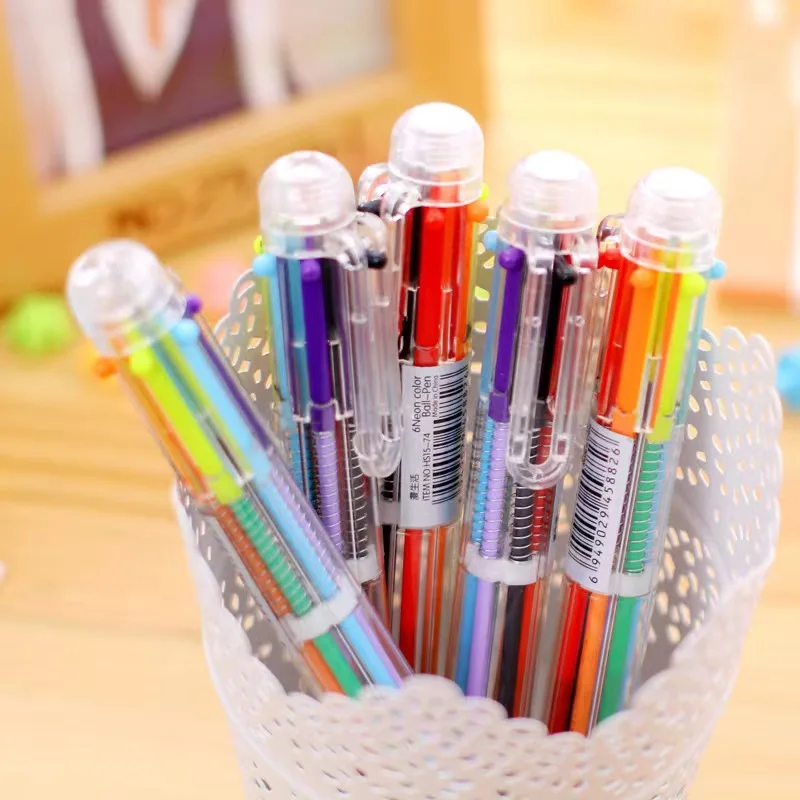 

6 in 1 color multi function ballpoint pen 0.5mm novelty multi-color children's gifts office stationery and School