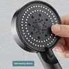 5 Modes Adjustable Rain Drenching Mode Black Bath Shower Head Head Water Saving High Pressure Showerhead Bathroom Accessories 5