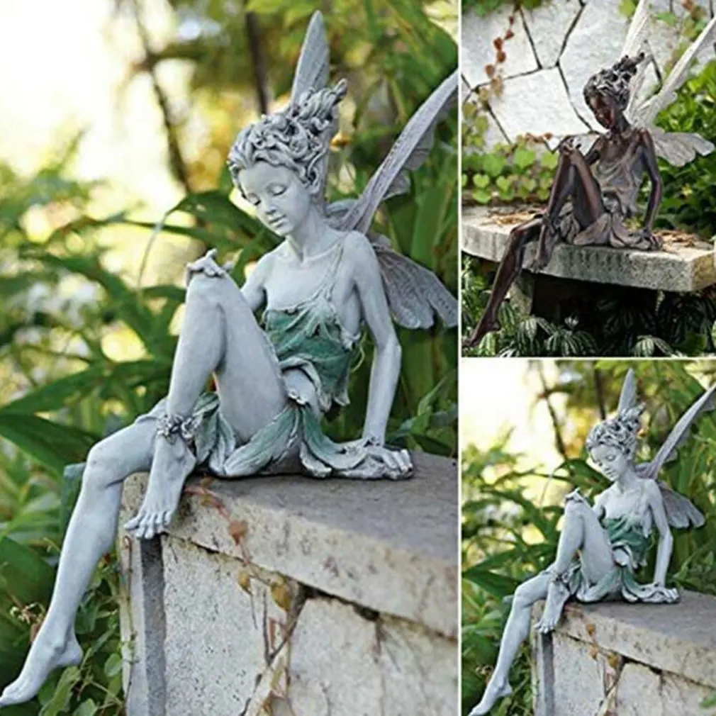 

2023 Hot Resin Flower Fairy Statue Ornament Figurines With Wings Outdoor Garden Resin Craft Landscaping Yard Decoration