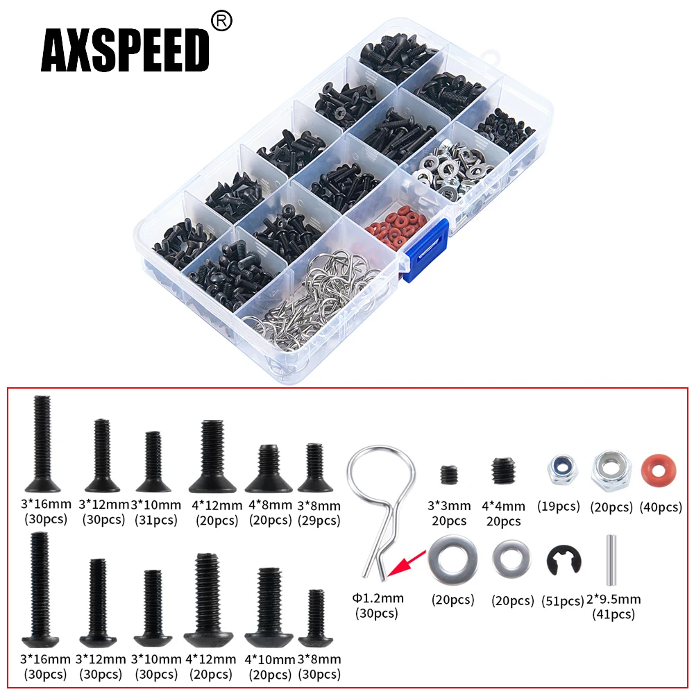 

Набор металлических винтов AXSPEED M3 M4, комплект контактных зажимов для телефона, модель внедорожника SCX10 1/10, обновленные детали для модели гусеничного автомобиля на радиоуправлении