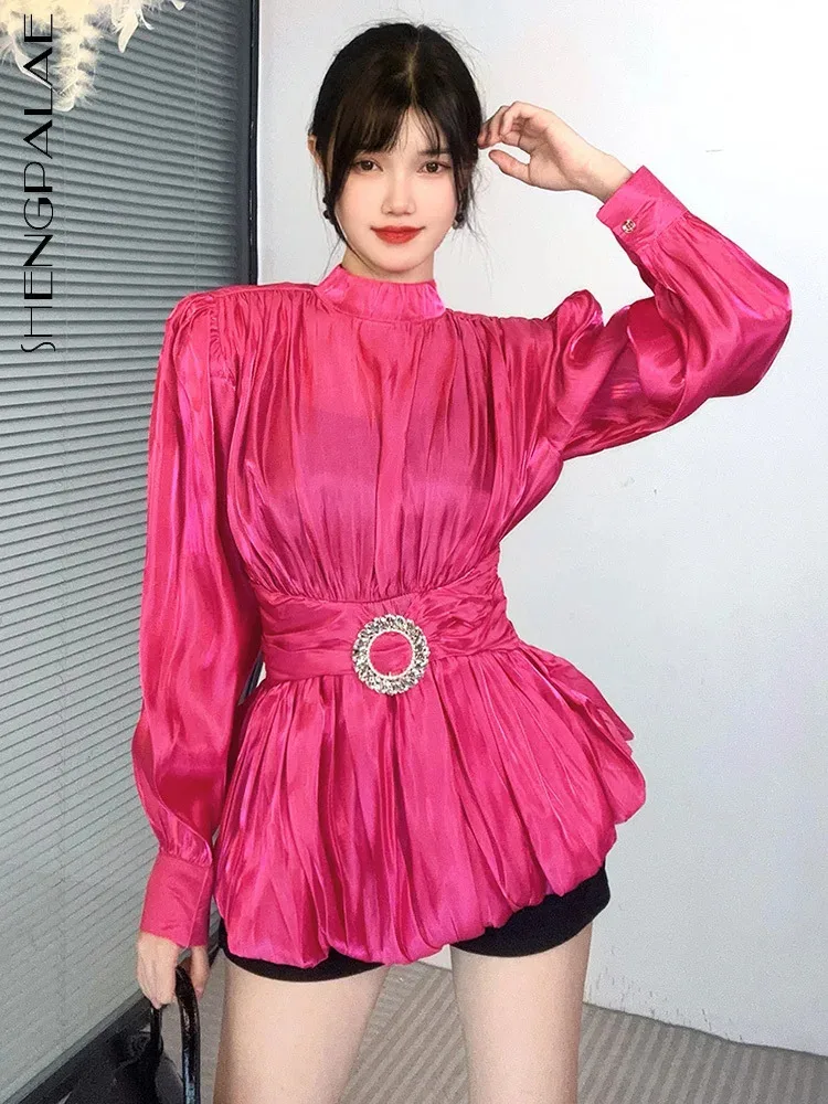 

Женская блузка с длинным рукавом SHENGPALAE, Элегантная Повседневная Блузка во французском стиле с завязкой на талии, 5C1114, весна-лето 2024